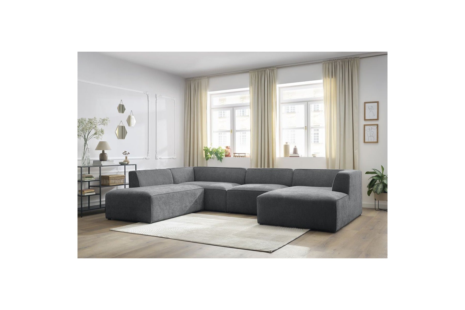 Fixed Panoramic Sofa - Megeve - Textured Fabric - Right-Hand Corner