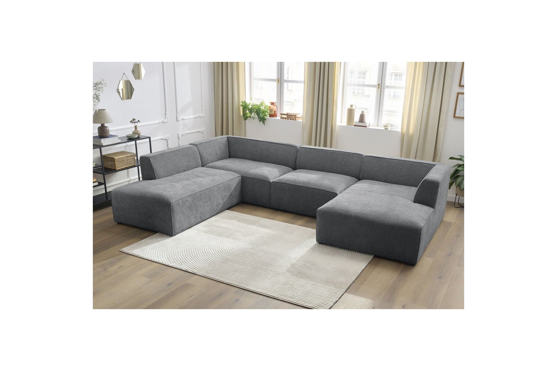 Fixed Panoramic Sofa - Megeve - Textured Fabric - Right-Hand Corner