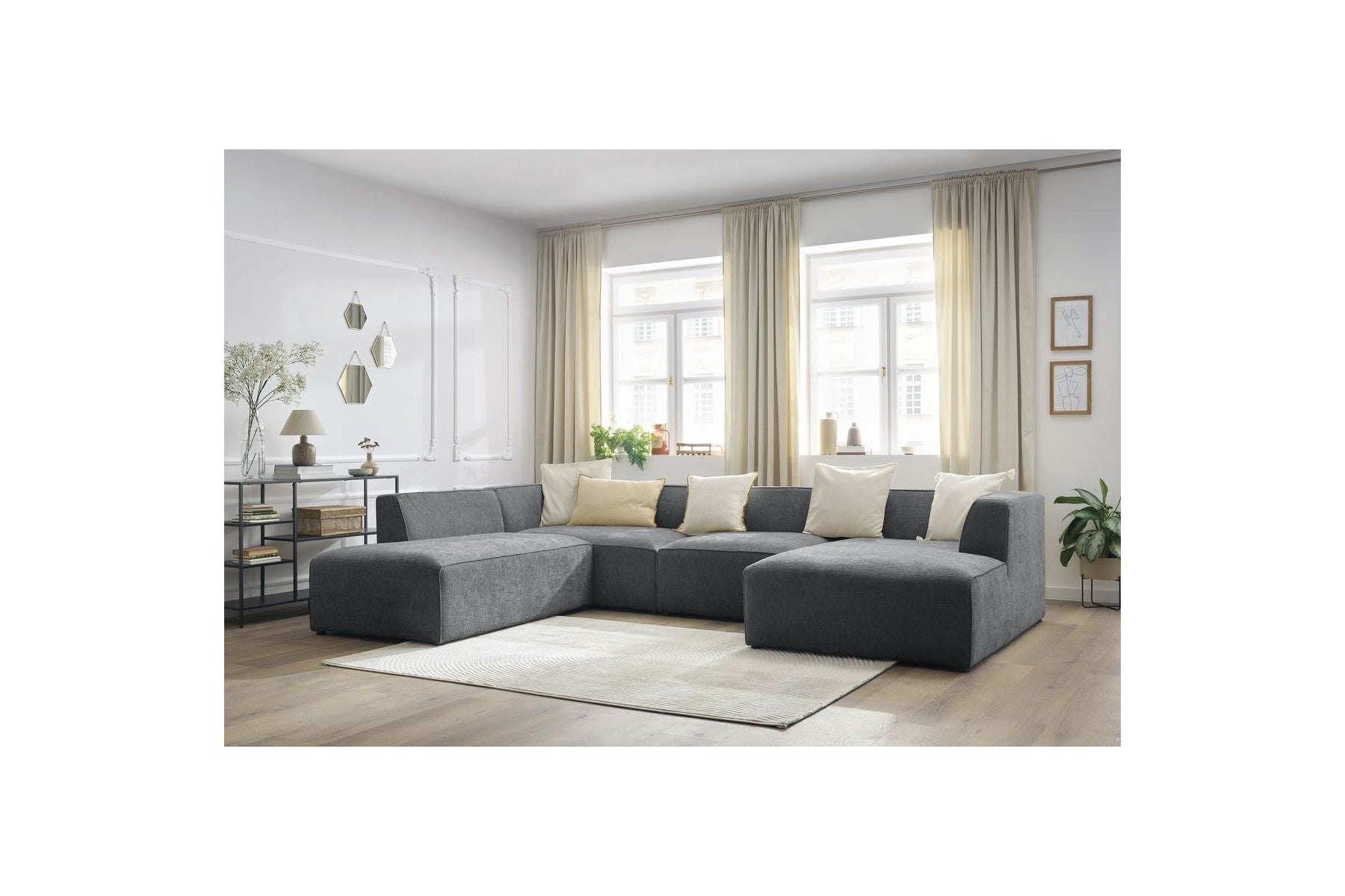 Fixed Panoramic Sofa - Megeve - Textured Fabric - Right-Hand Corner