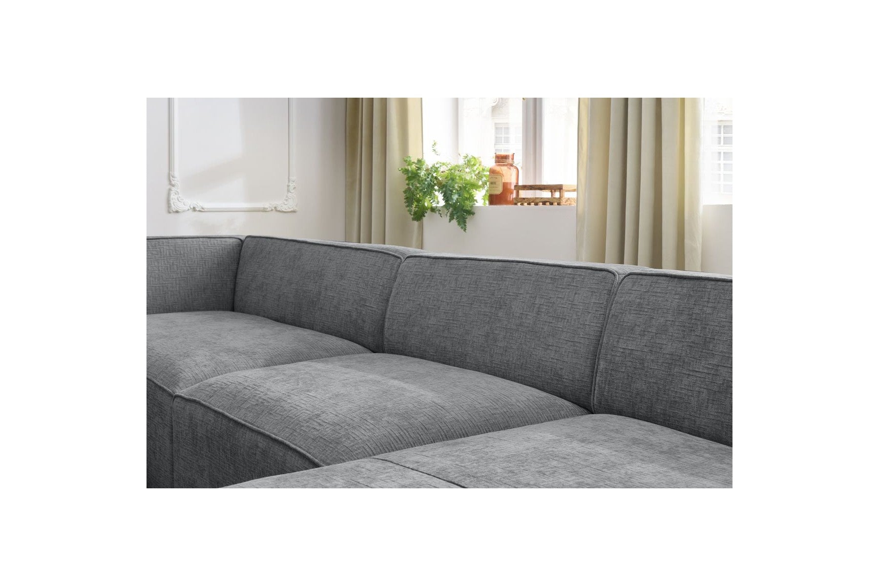 Fixed Panoramic Sofa - Megeve - Textured Fabric - Right-Hand Corner
