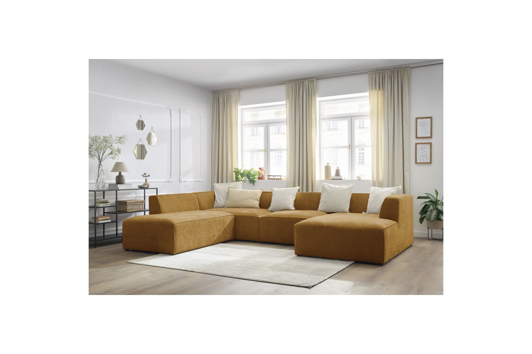 Fixed Panoramic Sofa - Megeve - Textured Fabric - Right-Hand Corner