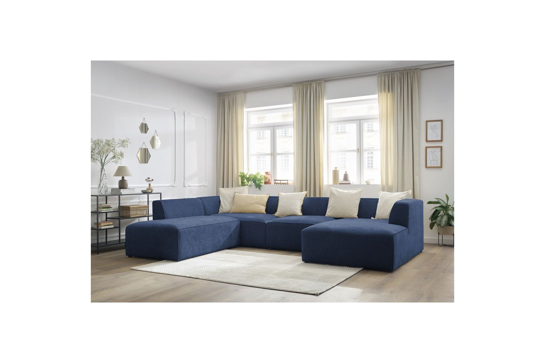 Fixed Panoramic Sofa - Megeve - Textured Fabric - Right-Hand Corner