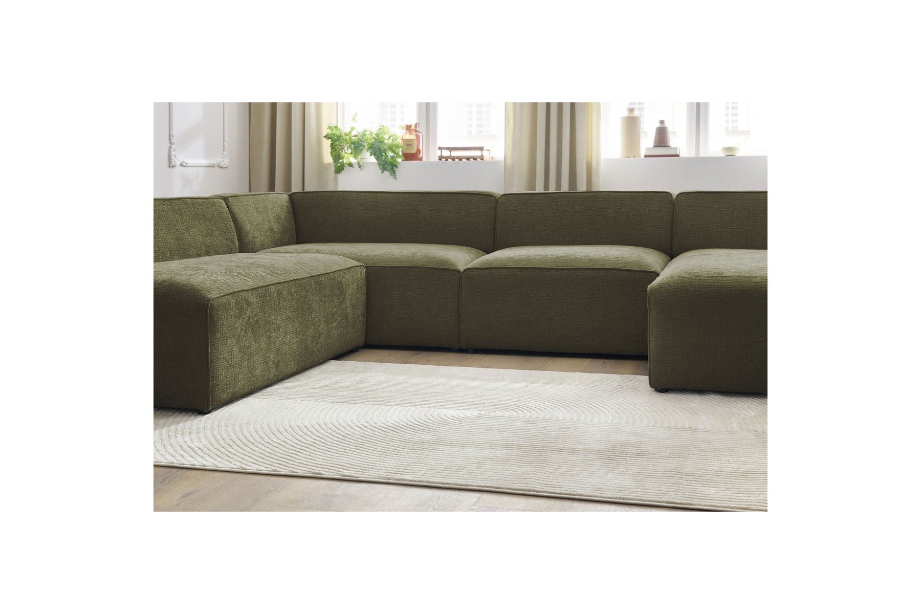 Fixed Panoramic Sofa - Megeve - Textured Fabric - Right-Hand Corner