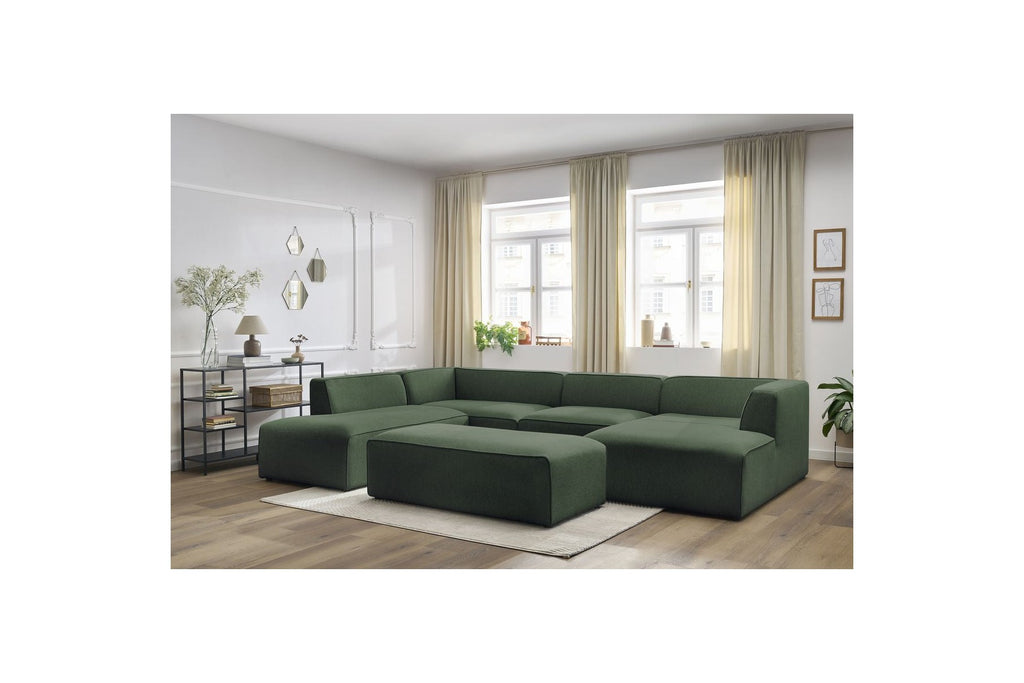 Canapé Panoramique Fixe - Megeve - Avec Pouf - Tissu Chiné - Angle Droit