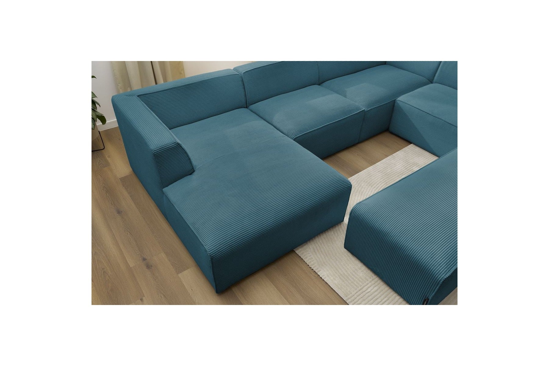 Canapé Panoramique Fixe - Megeve - Avec Pouf - Tissu Velours Côtelé - Angle Gauche