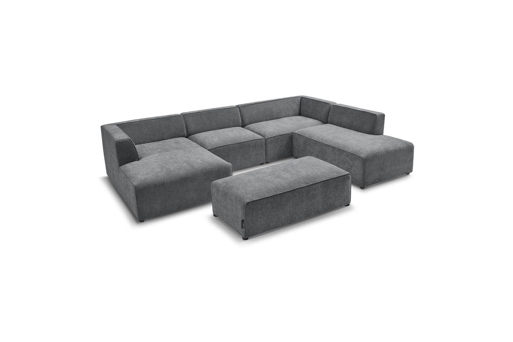 Fixed Panoramic Sofa - Megeve - With Pouffe - Textured Fabric - Left Corner