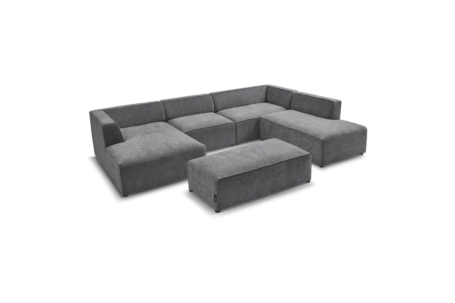 Fixed Panoramic Sofa - Megeve - With Pouffe - Textured Fabric - Left Corner