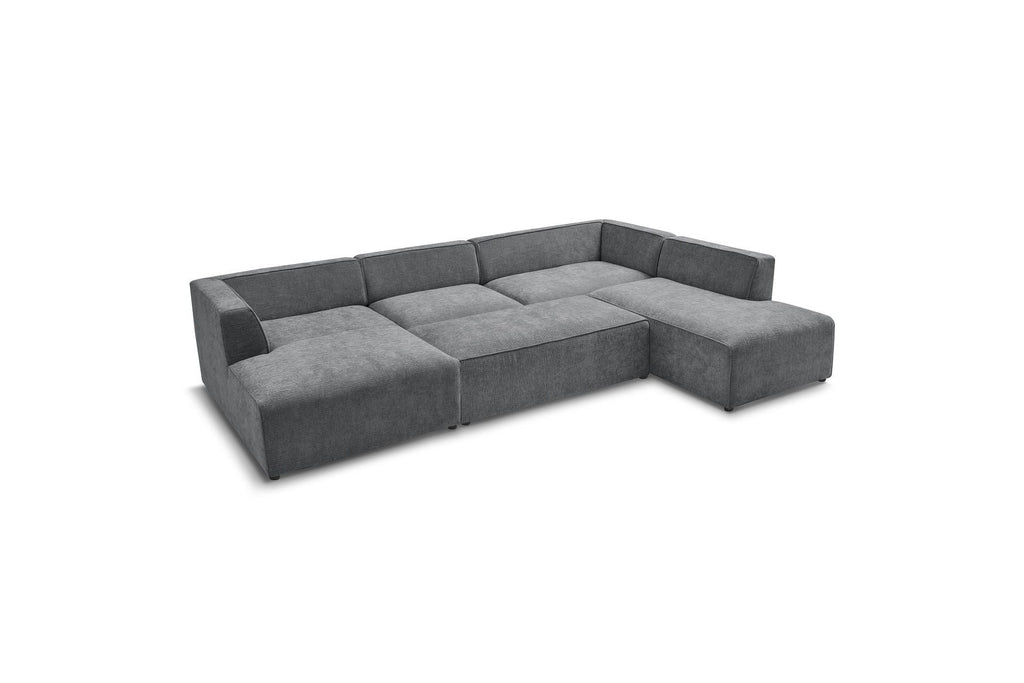 Fixed Panoramic Sofa - Megeve - With Pouffe - Textured Fabric - Left Corner