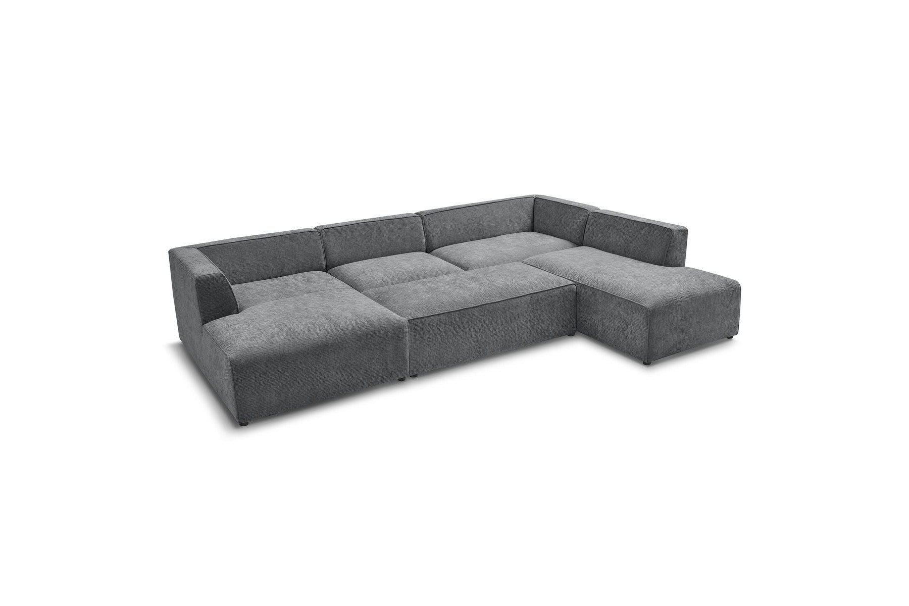 Fixed Panoramic Sofa - Megeve - With Pouffe - Textured Fabric - Left Corner