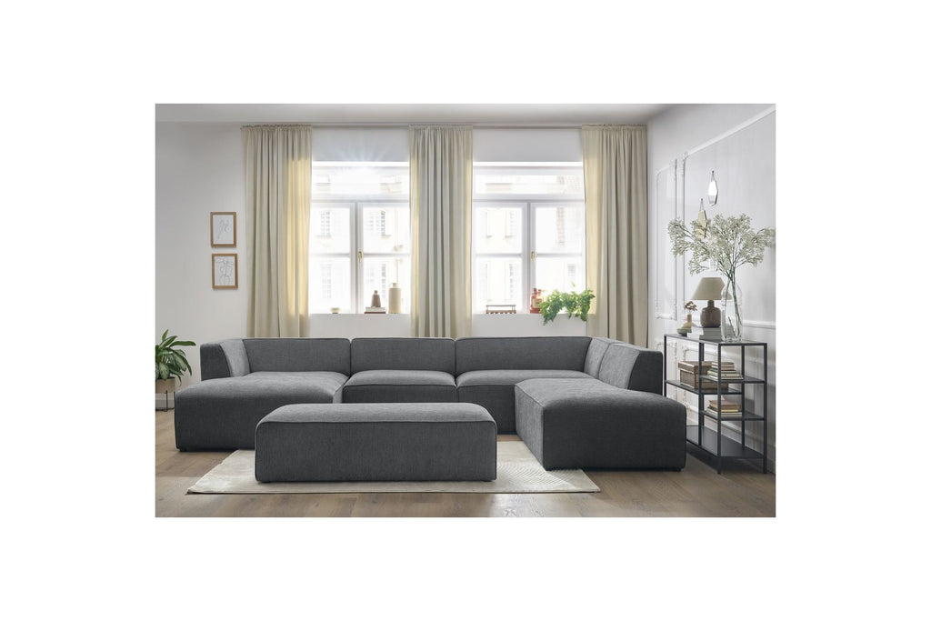 Fixed Panoramic Sofa - Megeve - With Pouffe - Textured Fabric - Left Corner