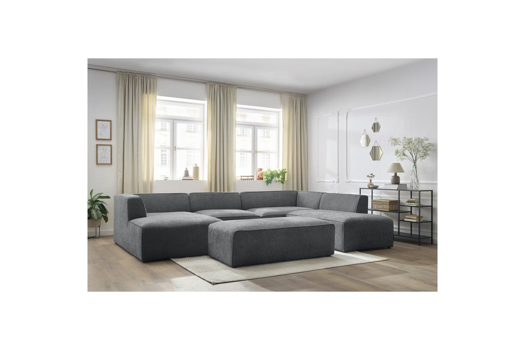 Fixed Panoramic Sofa - Megeve - With Pouffe - Textured Fabric - Left Corner