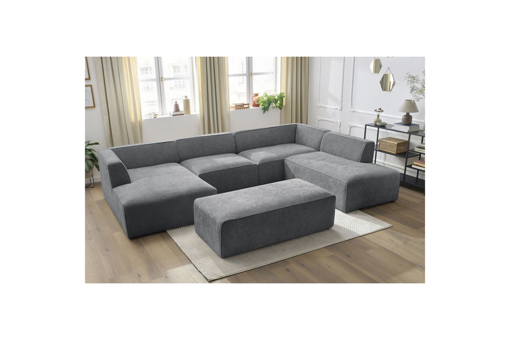 Fixed Panoramic Sofa - Megeve - With Pouffe - Textured Fabric - Left Corner