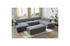 Fixed Panoramic Sofa - Megeve - With Pouffe - Textured Fabric - Left Corner