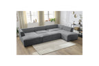 Fixed Panoramic Sofa - Megeve - With Pouffe - Textured Fabric - Left Corner