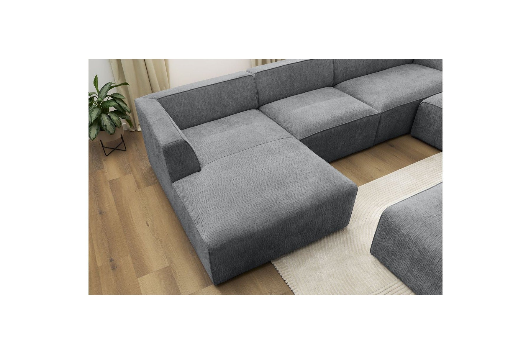 Fixed Panoramic Sofa - Megeve - With Pouffe - Textured Fabric - Left Corner
