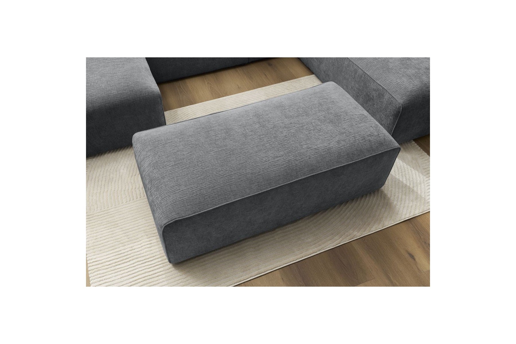 Fixed Panoramic Sofa - Megeve - With Pouffe - Textured Fabric - Left Corner