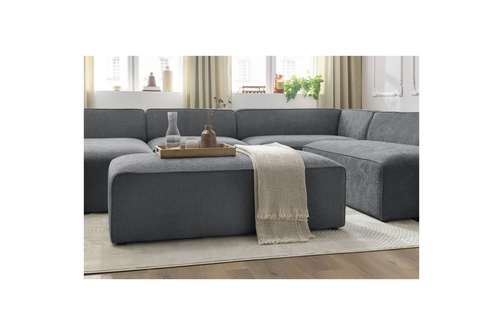 Fixed Panoramic Sofa - Megeve - With Pouffe - Textured Fabric - Left Corner