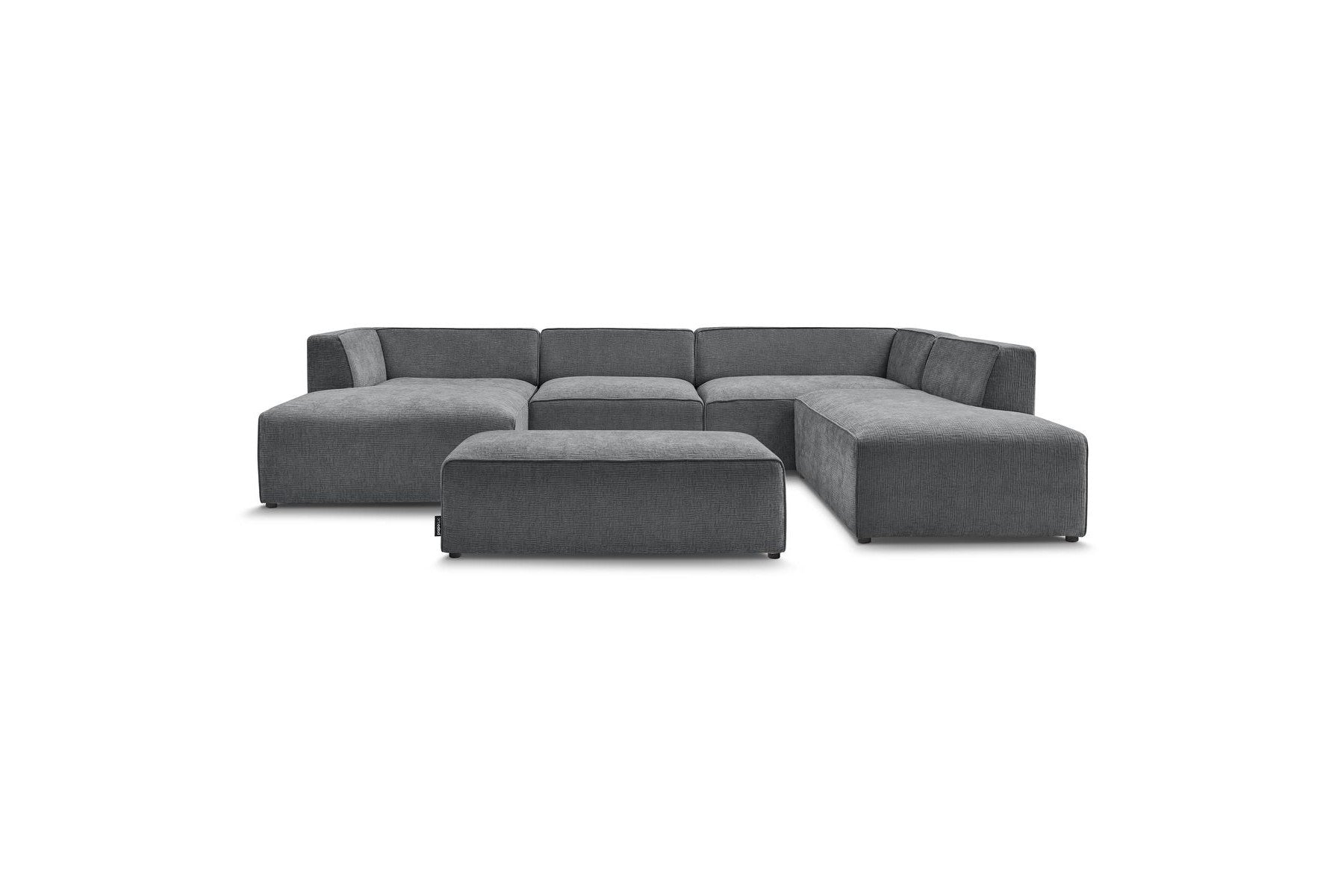 Fixed Panoramic Sofa - Megeve - With Pouffe - Textured Fabric - Left Corner