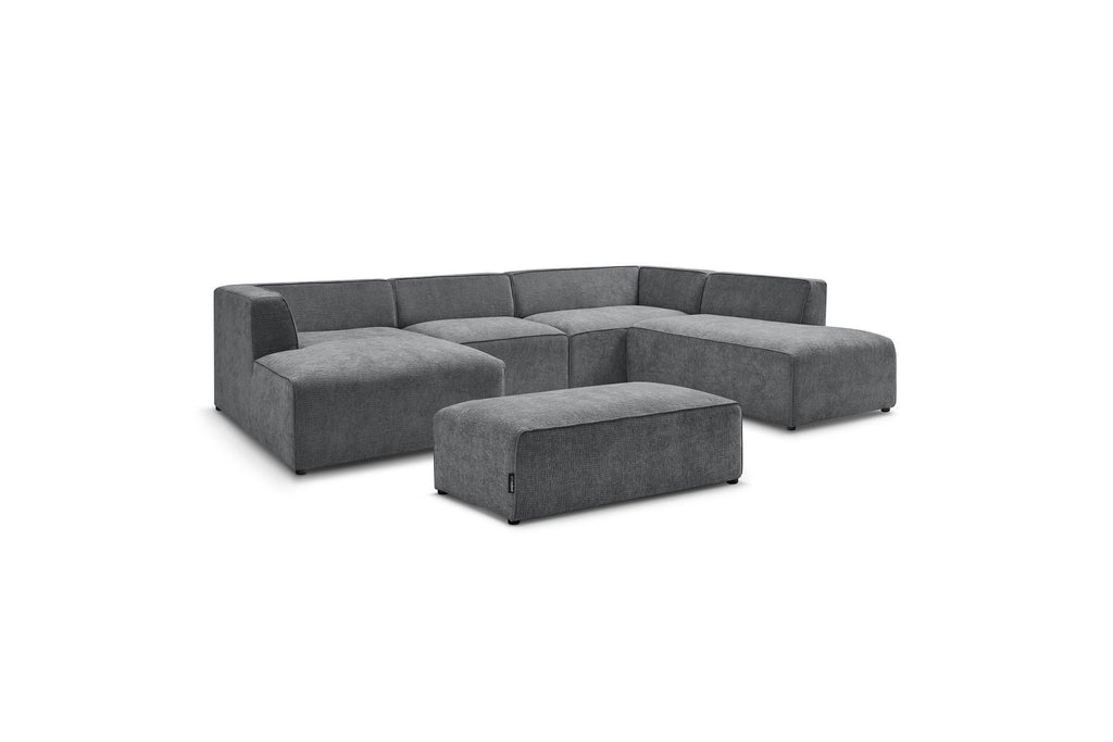 Fixed Panoramic Sofa - Megeve - With Pouffe - Textured Fabric - Left Corner