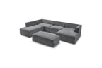 Fixed Panoramic Sofa - Megeve - With Pouffe - Textured Fabric - Right-Hand Corner
