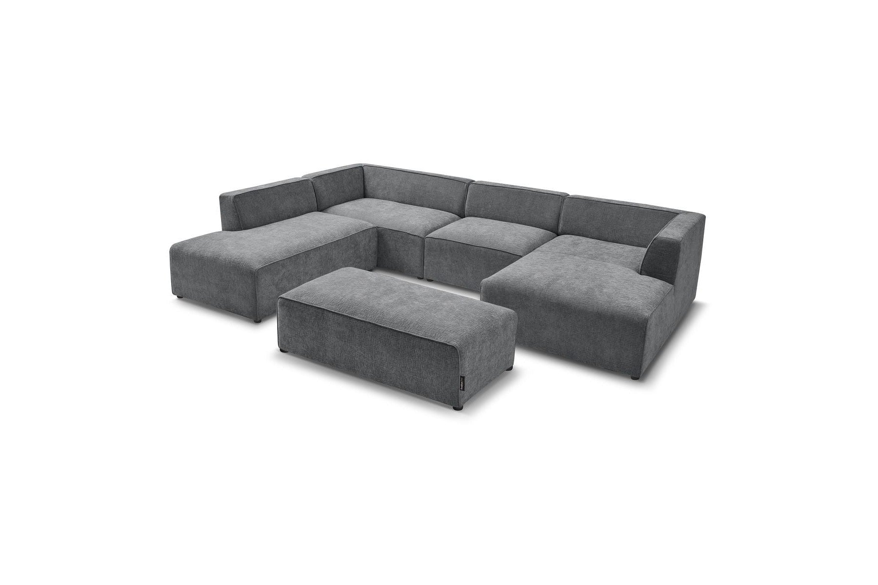 Fixed Panoramic Sofa - Megeve - With Pouffe - Textured Fabric - Right-Hand Corner