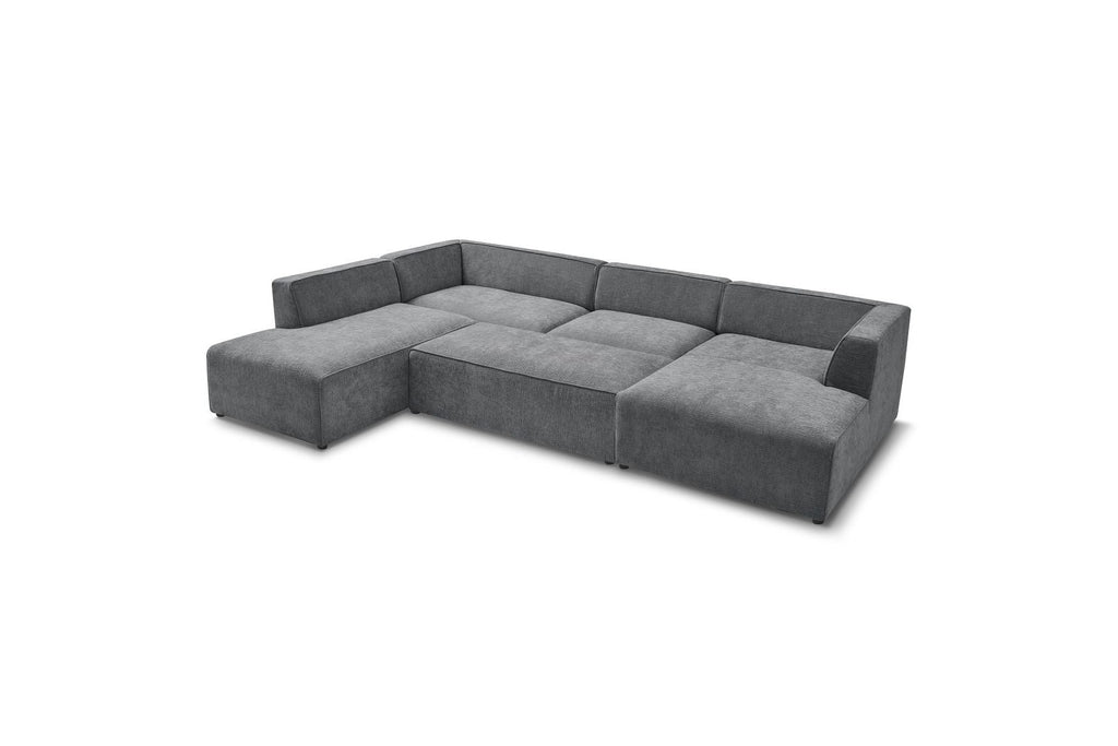 Fixed Panoramic Sofa - Megeve - With Pouffe - Textured Fabric - Right-Hand Corner