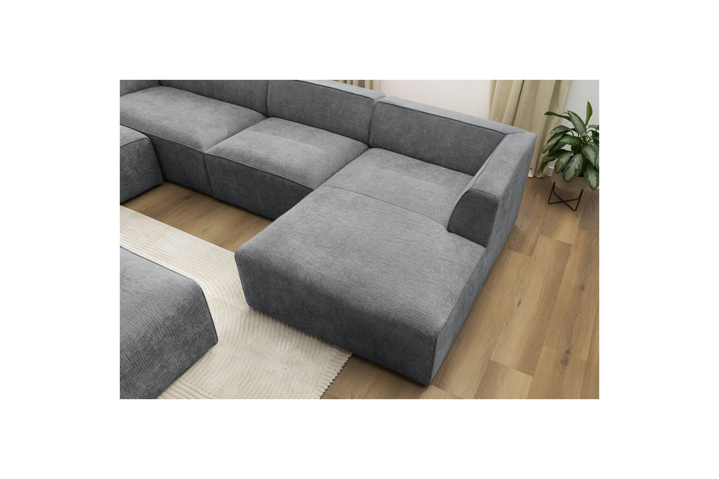 Fixed Panoramic Sofa - Megeve - With Pouffe - Textured Fabric - Right-Hand Corner