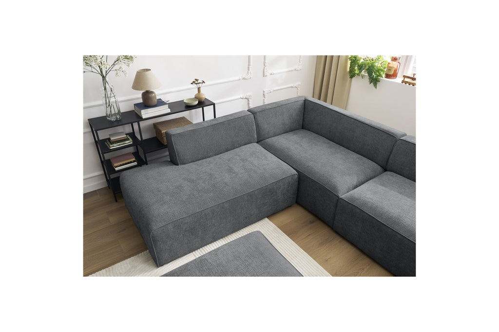 Fixed Panoramic Sofa - Megeve - With Pouffe - Textured Fabric - Right-Hand Corner