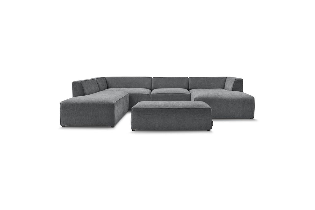 Fixed Panoramic Sofa - Megeve - With Pouffe - Textured Fabric - Right-Hand Corner