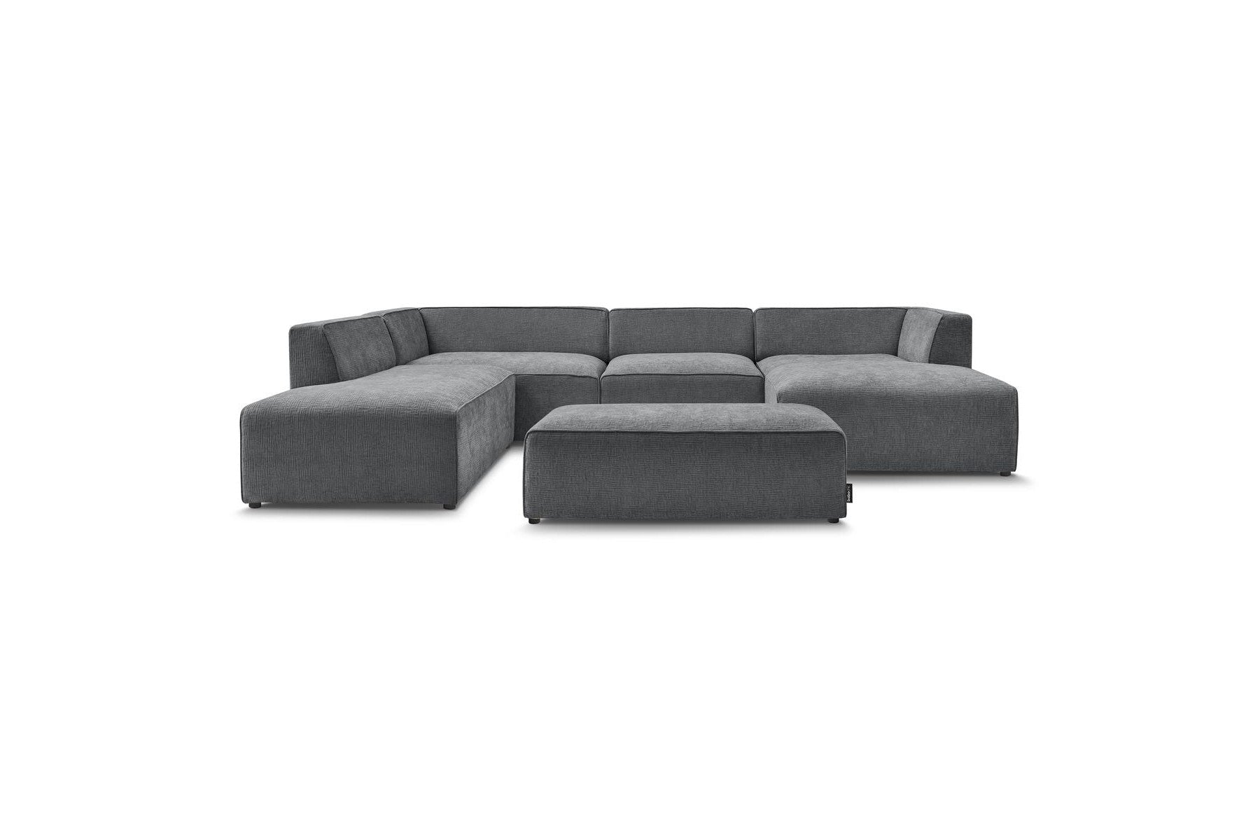 Fixed Panoramic Sofa - Megeve - With Pouffe - Textured Fabric - Right-Hand Corner