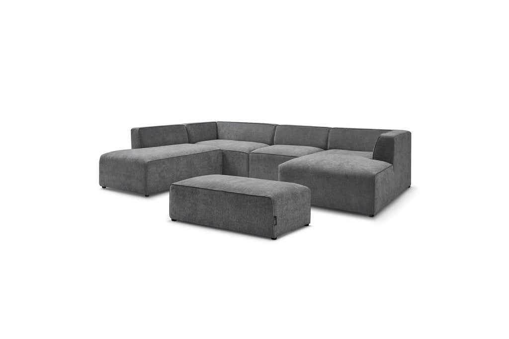 Fixed Panoramic Sofa - Megeve - With Pouffe - Textured Fabric - Right-Hand Corner