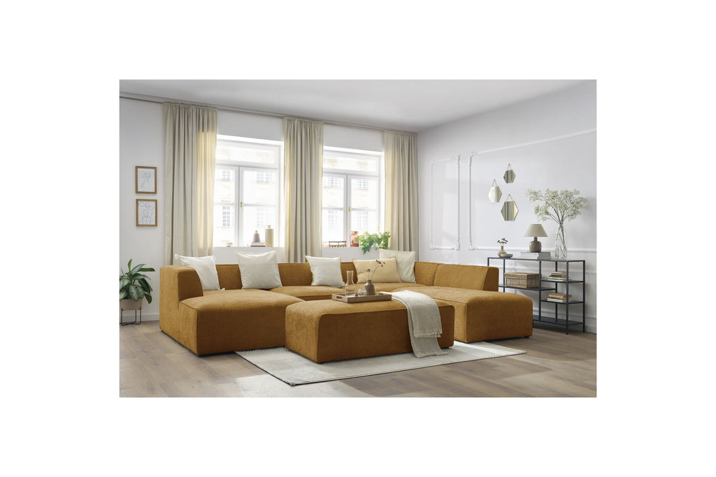 Fixed Panoramic Sofa - Megeve - With Pouffe - Textured Fabric - Left Corner