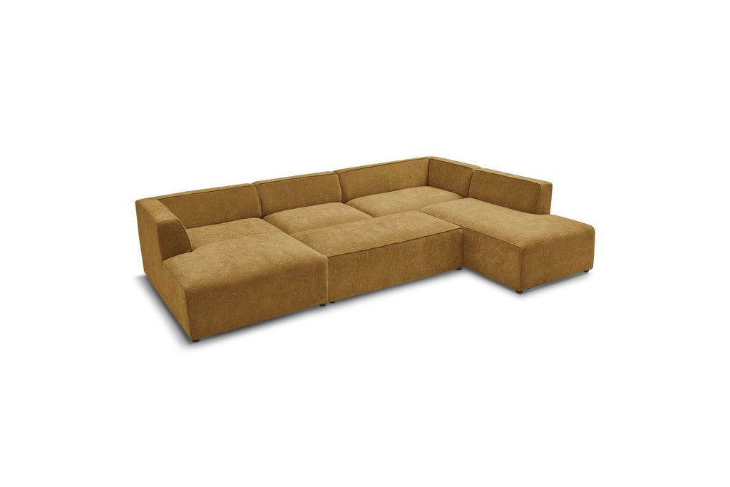 Fixed Panoramic Sofa - Megeve - With Pouffe - Textured Fabric - Left Corner