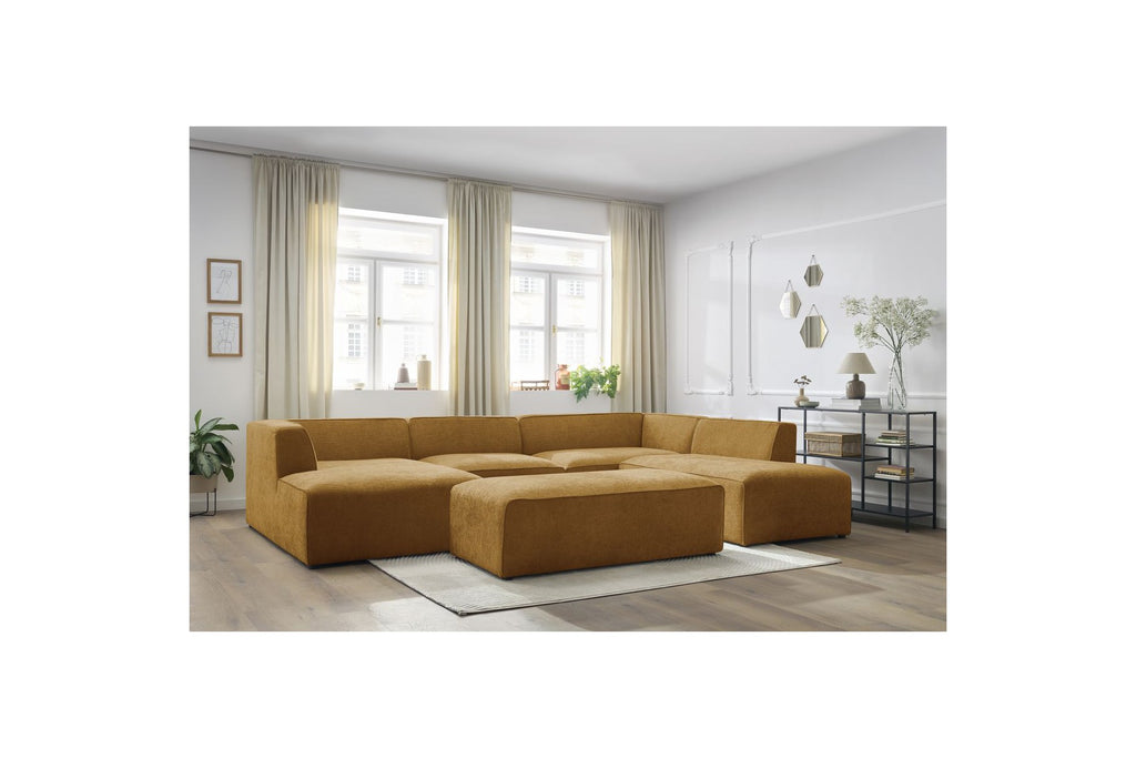 Fixed Panoramic Sofa - Megeve - With Pouffe - Textured Fabric - Left Corner