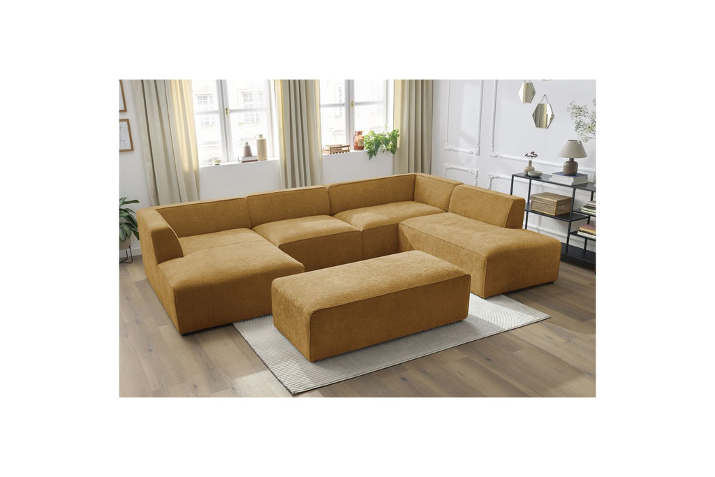 Fixed Panoramic Sofa - Megeve - With Pouffe - Textured Fabric - Left Corner