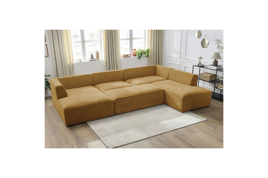 Fixed Panoramic Sofa - Megeve - With Pouffe - Textured Fabric - Left Corner