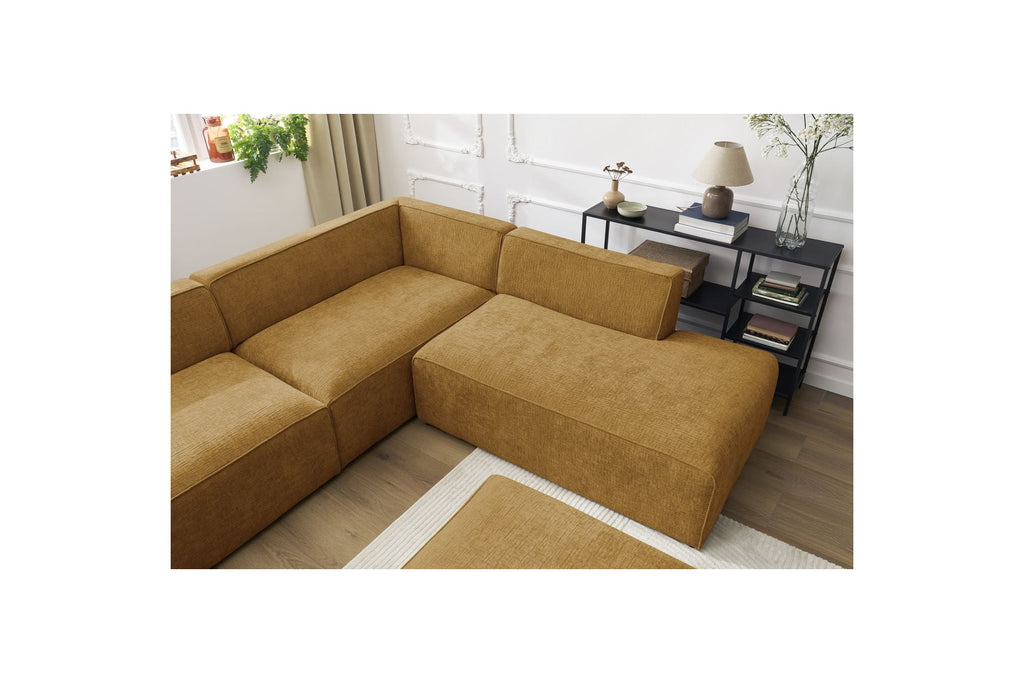 Fixed Panoramic Sofa - Megeve - With Pouffe - Textured Fabric - Left Corner