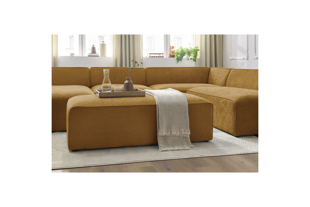 Fixed Panoramic Sofa - Megeve - With Pouffe - Textured Fabric - Left Corner