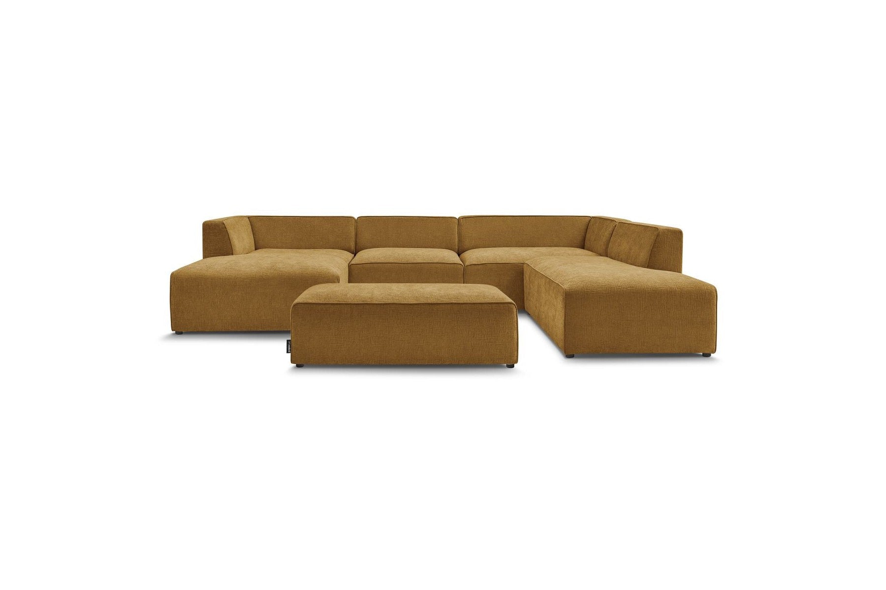 Fixed Panoramic Sofa - Megeve - With Pouffe - Textured Fabric - Left Corner