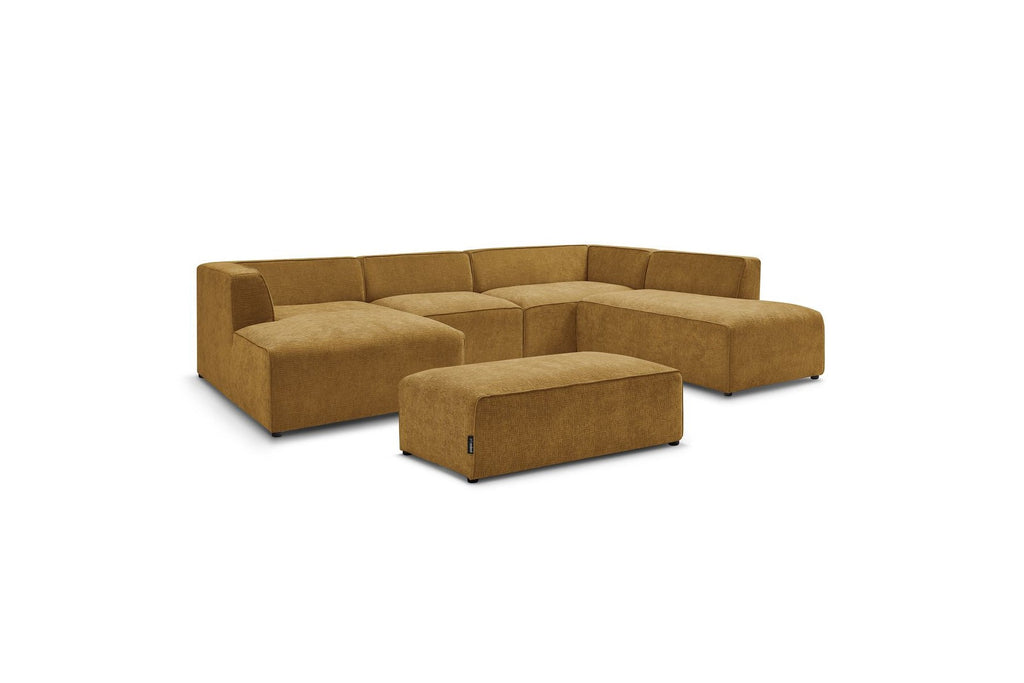 Fixed Panoramic Sofa - Megeve - With Pouffe - Textured Fabric - Left Corner