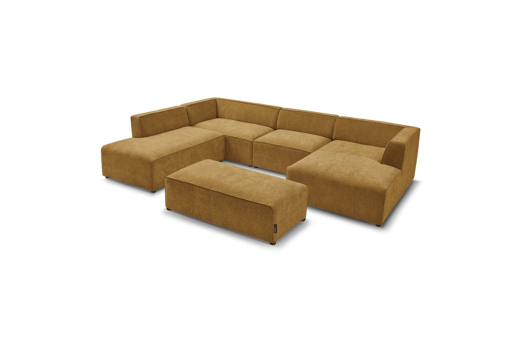 Fixed Panoramic Sofa - Megeve - With Pouffe - Textured Fabric - Right-Hand Corner