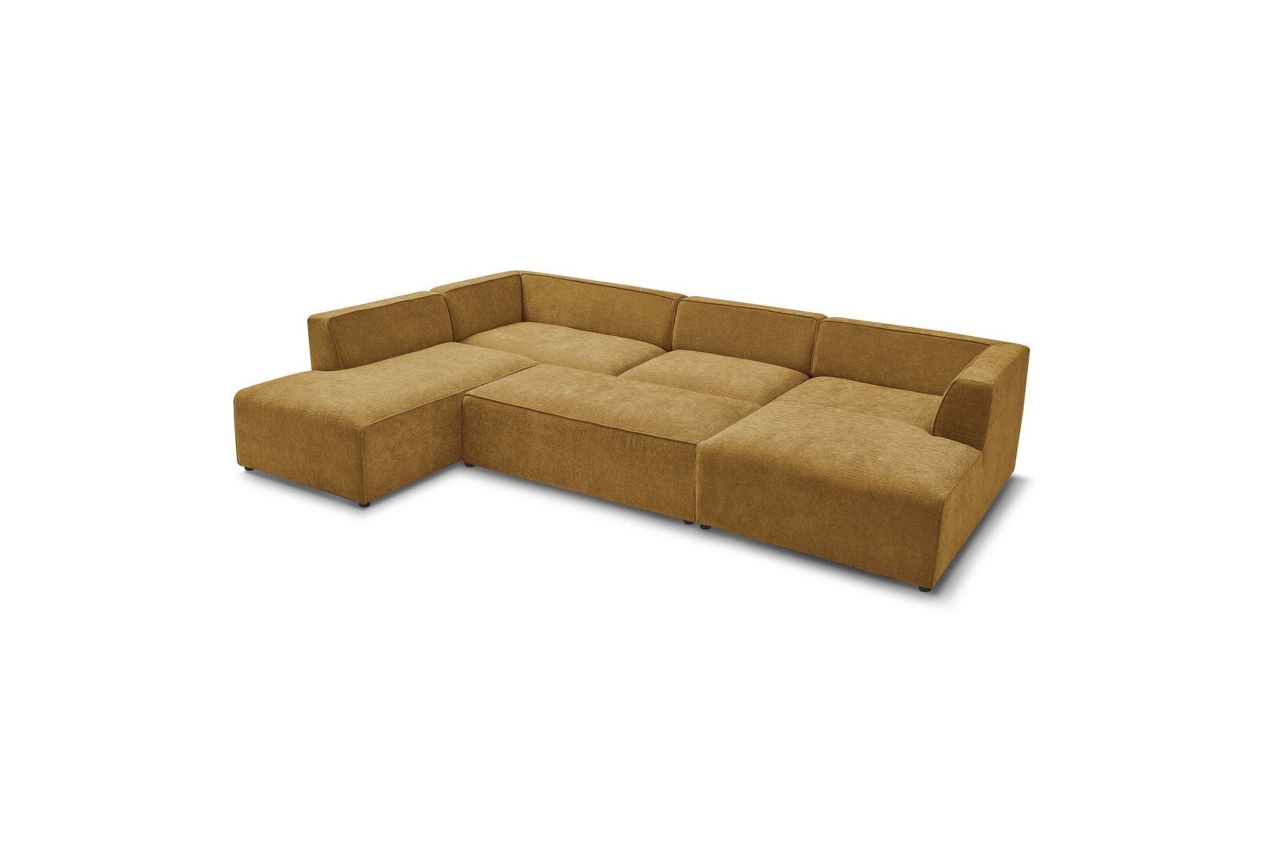 Fixed Panoramic Sofa - Megeve - With Pouffe - Textured Fabric - Right-Hand Corner