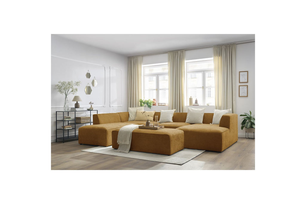 Fixed Panoramic Sofa - Megeve - With Pouffe - Textured Fabric - Right-Hand Corner