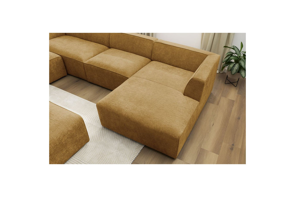 Fixed Panoramic Sofa - Megeve - With Pouffe - Textured Fabric - Right-Hand Corner