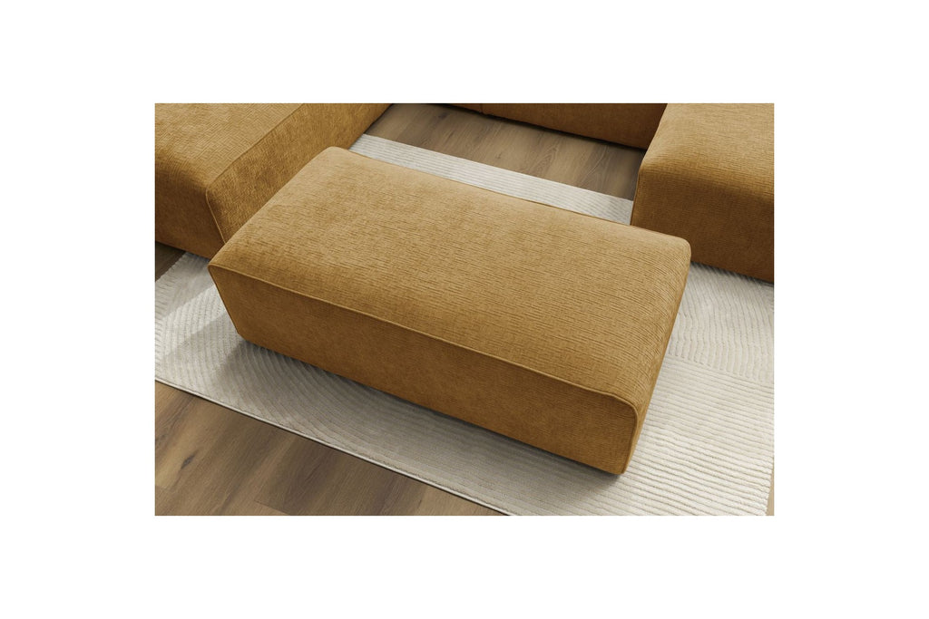 Fixed Panoramic Sofa - Megeve - With Pouffe - Textured Fabric - Right-Hand Corner