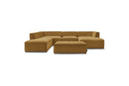 Fixed Panoramic Sofa - Megeve - With Pouffe - Textured Fabric - Right-Hand Corner