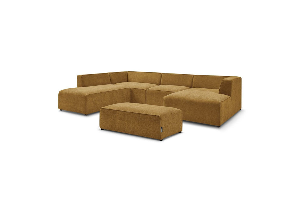 Fixed Panoramic Sofa - Megeve - With Pouffe - Textured Fabric - Right-Hand Corner