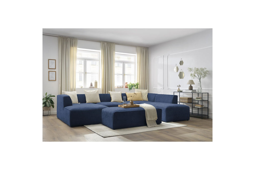 Fixed Panoramic Sofa - Megeve - With Pouffe - Textured Fabric - Left Corner