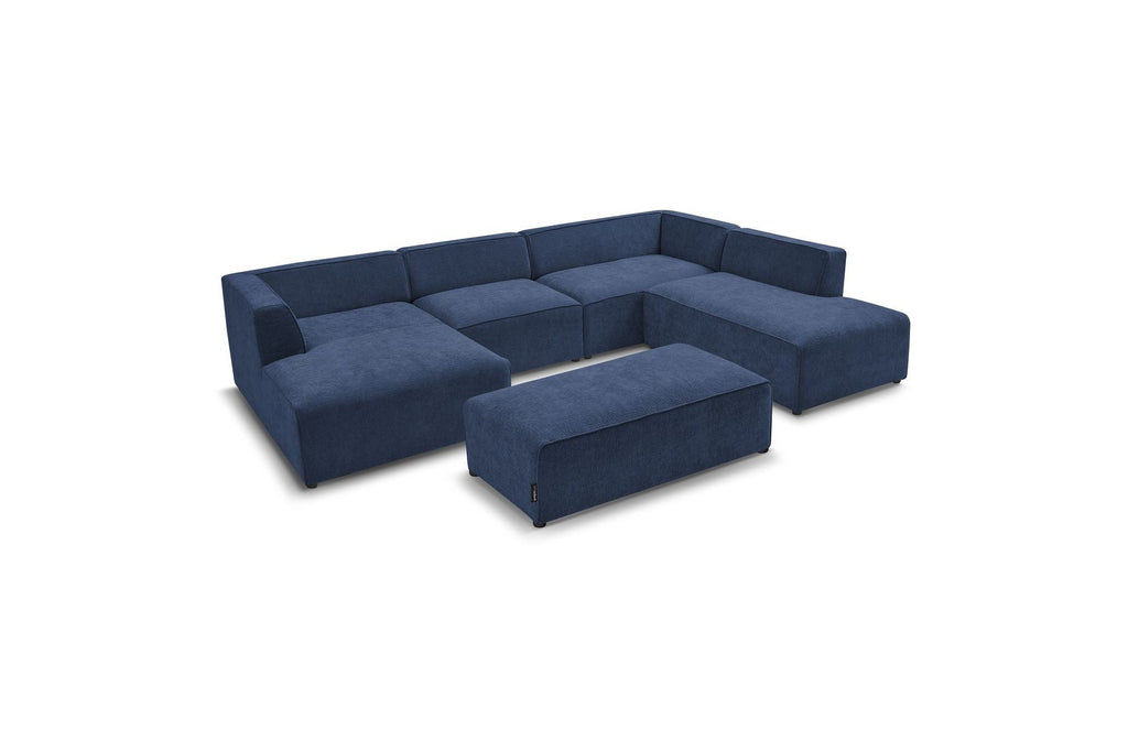 Fixed Panoramic Sofa - Megeve - With Pouffe - Textured Fabric - Left Corner