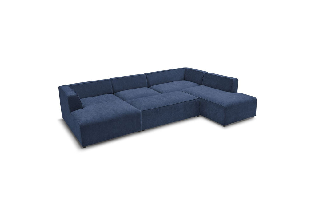 Fixed Panoramic Sofa - Megeve - With Pouffe - Textured Fabric - Left Corner